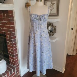 Sim & Sam Floral Blue Sundress Cotton Adjustable Straps Pockets XL